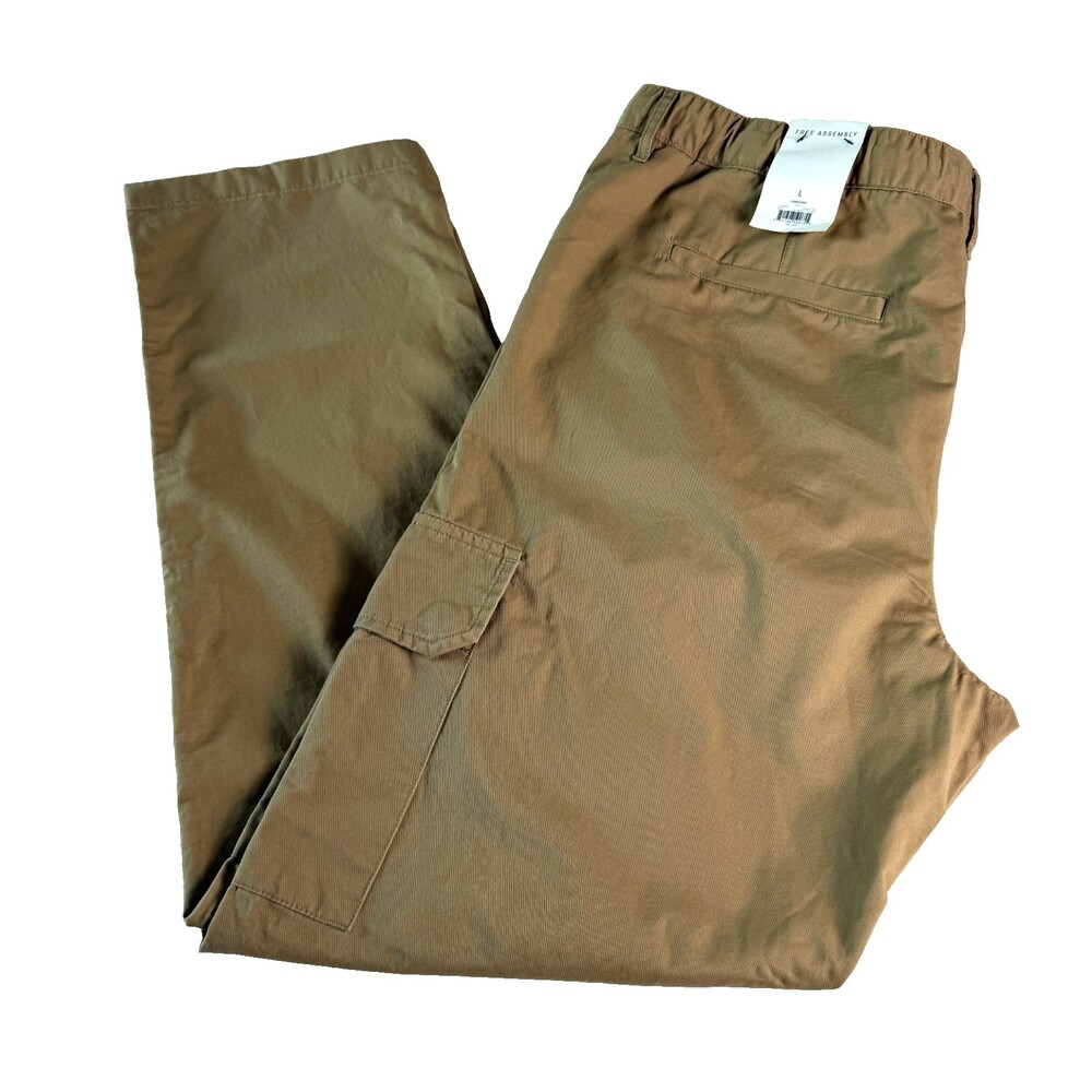 Free Assembly NWT Men's Large Cargo Pants Dune Khaki Elastic Drawstring Waist